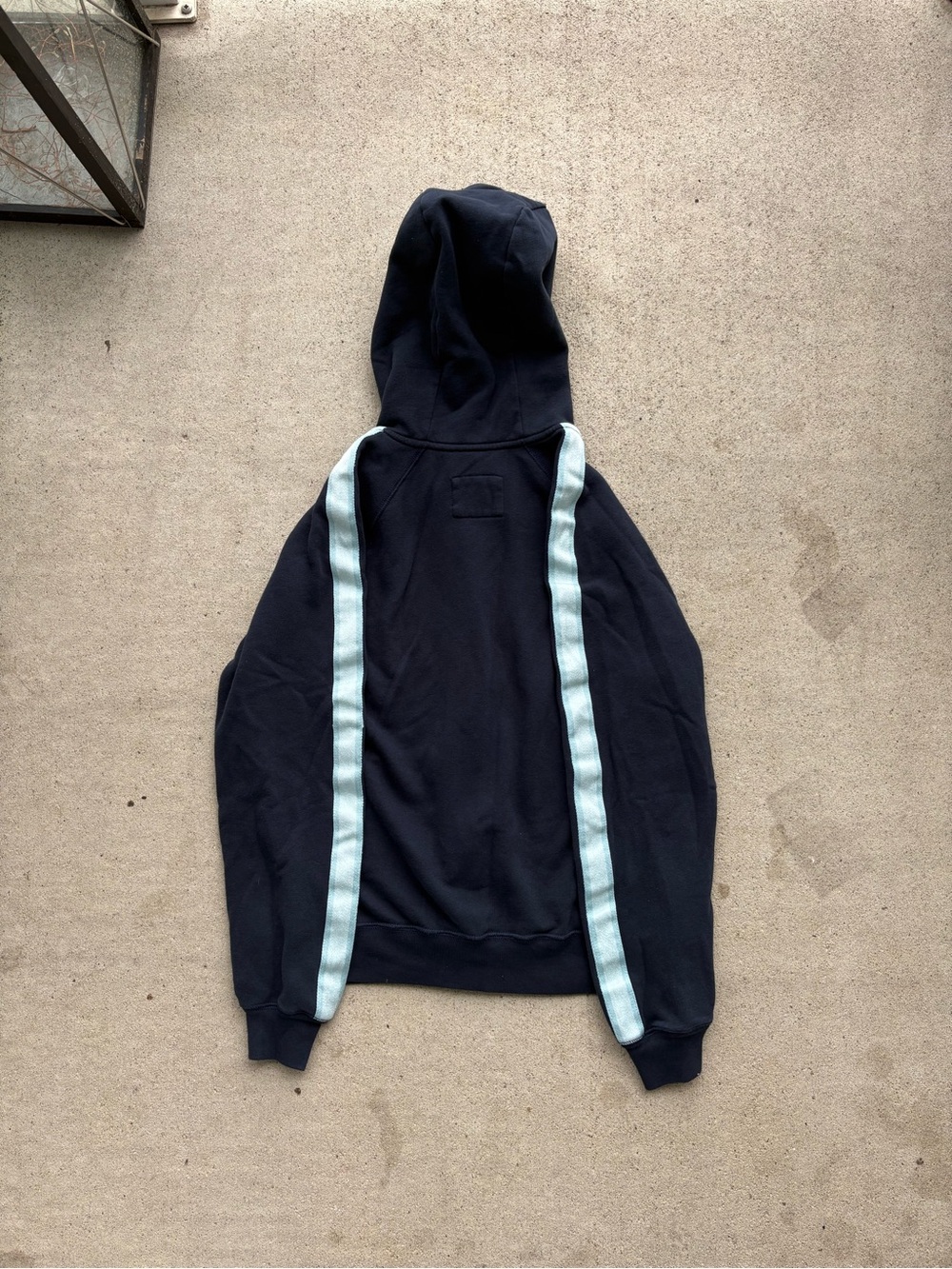Vintage Y2K Abercrombie & Fitch Sleeve Stripe Zip Up Hoodie Navy 22.5x25.5 - Picture 2 of 3